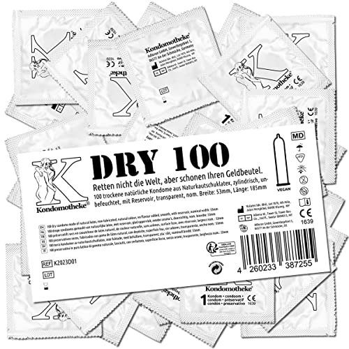 Kondomotheke DRY, trockene Kondome ohne Silikon, hohe Qualität, sicher und zuverlässig - für Blowjob und Sextoys geeignet - hervorragendes Preis-Leistungsverhältnis, 1 x 100 Stück