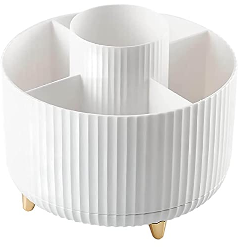 BIROYAL Kosmetik Make Up Organizer, 360 °Drehbarer Pinsel Organizer weiß, 5 Fächer Make-up-Pinsel Kosmetikregal großes Fassungsvermögen, Lidschattenpinsel Lippenstift Etui Kosmetik Organizers für Bad