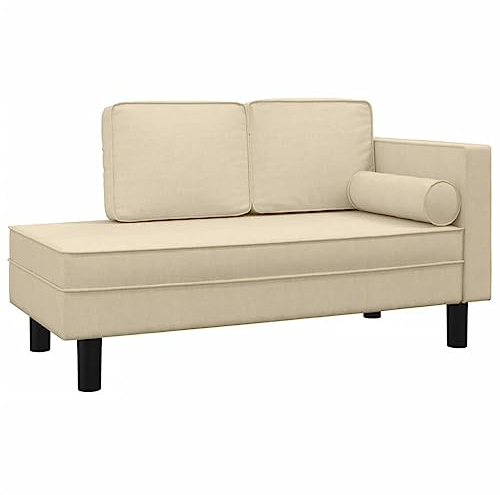 vidaXL Chaiselongue, Sofa mit 2 Rückenkissen 1 Nackenrolle, Couch mit Holzrahmen, Liege Schlafsofa Loungesofa Liegesofa, Creme Stoff