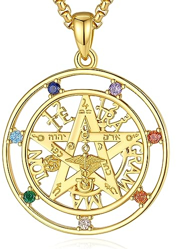 EUDORA Harmony Ball Pentagramm Chakra Kette für Damen Herren 18 Karat Vergoldetes Sterling Silber, Tetragrammaton Runen Halskette Amulett Anhänger Witcher Schmuck Geschenk für Frauen Mutter, 55cm