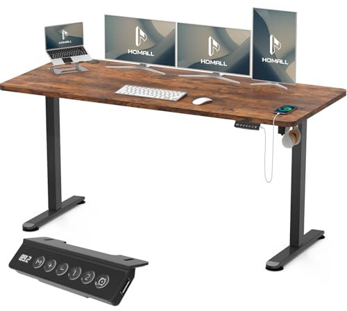 Homall Höhenverstellbarer Schreibtisch mit USB-Buchse 160x70 cm, Computer Stehschreibtisch, Ergonomischer Homeoffice-Tisch (160x70cm, Vintage Brown)