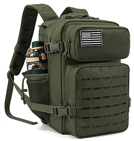 QT&QY Mochila táctica militar de 25L para hombres, con corte láser Molle, mochila de supervivencia pequeña, bolsa de gimnasio, mochila con soporte para dos tazas y para uso diario
