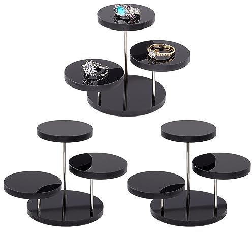 FINGERINSPIRE 3 Set Round Acrylic Display Riser Stand 4.95cm Diameter 3 Tier Black Acrylic Rotatable Jewelry Display Stand Acrylic Holder for Minifigures, Cupcake, Perfume, Collectibles Display