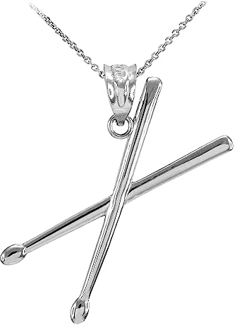 Joyara Collier Pendentif Baguettes de Tambour 3D en 9 Carat Or Blanc (Longueur de chaîne Disponible 40 cm – 45 cm – 50 cm – 55 cm) 40 cm