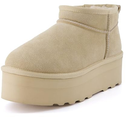 CUSHIONAIRE Damen Hippy Plateaustiefel aus echtem Wildleder + Memory Foam, Sand 39 EU