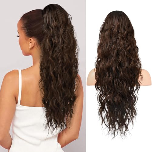 REECHO Ponytail Extension, 66 cm Long Beach Gewellt Zugband Pferdeschwanz Haarverlängerung Synthetischer Pferdeschwanz Haarteil für Frauen