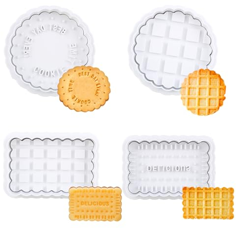 RUCUDIM 4 Pieces Cookie Cutters, Biscuit Cutter Set with Plunger Stamp,Cookie Biscuit Molds for DIY Baking Cake Fondant Sugarcraft Pastry Bakeware Decoration