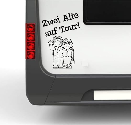 Rakelfix Wohnmobil Wohnwagen Aufkleber Zwei lustige Senioren Zwei Alte auf Tour ca 30cm WOMI WOWA Camping
