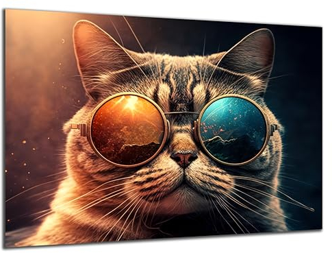 Munera Design - Bild 40x60 - Katzen-Bilder Katze mit Sonnenbrille - Wand-Bilder Wohnzimmer