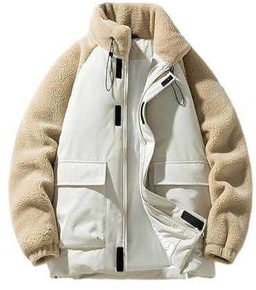 ZADIKO Winterjacke Herren Basic Stehkragen Reißverschlussleiste Skijacke Herren Verdicken Jugend Farbabstimmung Jacke Herren Mode All-Match Outdoor Jacken Für Herren A-Khaki L