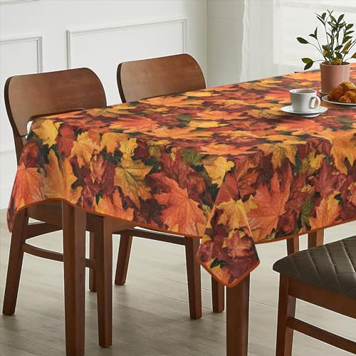 Tischdecke Stoff abwaschbar Tischtuch Tafeldecke pflegeleicht Lotuseffekt schmutz- & wasserabweisend für Indoor Outdoor Tischdecke 100x140cm mit Saum (Eingefasst) Herbst Ahorn