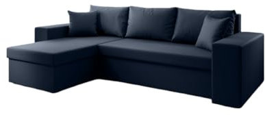 Luxusbetten24 Designer Sofa Denver mit Stauraum und Schlaffunktion | Bezug: Kunstleder | Farbe: Blau | Stellvariante: Links