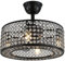 18inch Industrial Ceiling Fan with Lights 4-Light Enclosed Ceiling Fan Indoor w/Remote, Crystal Caged Ceiling Fan Metal Drum Shade 3 Speed Chandelier Fan for Living Dining Room Bedroom Kitchen