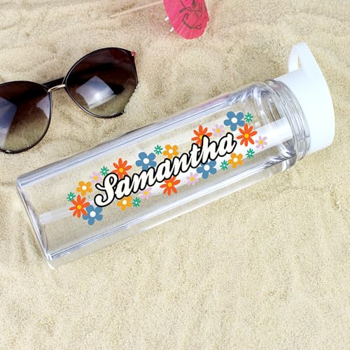Personalised Summer Flowers Girls Clear Water Drinks Bottle with straw BPA Free Ideal for Kids,Teachers,Work,School,Cycling,Gym,Camping