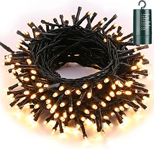 Qedertek Luces de Navidad Exterior, Guirnalda Luces 20M 200 LED, Cadena de Luces Pilas, Luces de Hada para Decoracion Navidad, Luces Blanco Calido de Arbol de Navidad, Patios, Jardines, Café