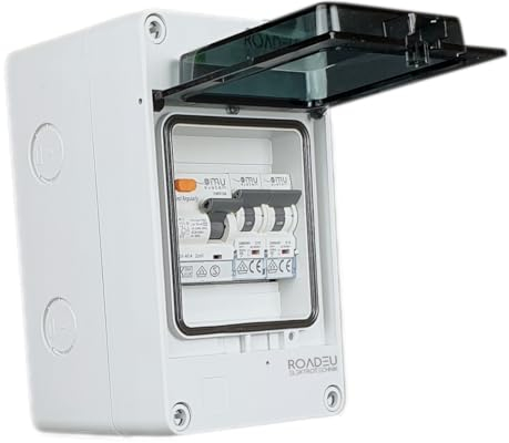 RoadEu - Coffret Electrique Etanche IP65 230V - Boîte à Disjoncteurs 10A et 16A, Tableau Électrique Équipé d’un Interrupteur Différentiel type A/AC, Disjoncteurs 2P C.