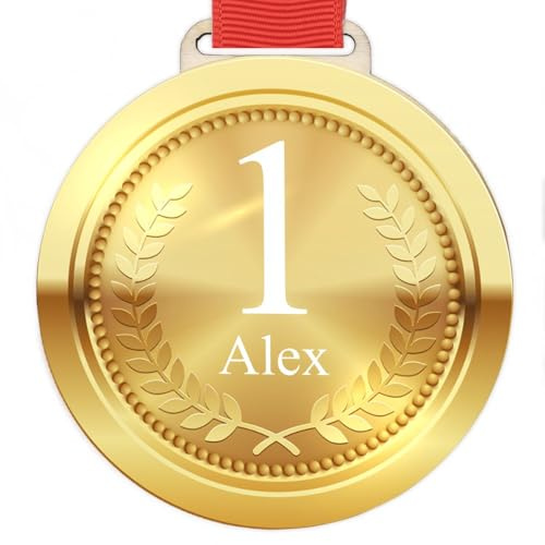 Wanapix | personalisierte Medaille | Medaillen Kinder und Erwachsene | medaillenband Rot | Holz | 7ø cm | Gold