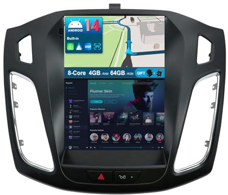 BXLIYER Android 14 Autoradio für Ford Focus MK3 (2012-2017) Radio - 4G+64G - Eingebaut DSP/Carplay/Android Auto - Lenkradsteuerung 4G WiFi DAB 360-CAM GPS Navigation - Kamera MIC - IPS 9.7 Zoll 2 Din