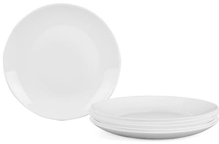 LaGlint Assiettes Plates Rondes, Grandes Assiettes Blanches 26,7 cm, Verre Opale 6 pièces Assiette à Service pour Salade, Steak, Plat Principal, Passe au Micro ondes et au Lave-vaisselle