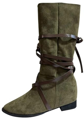 Generico Imbottitura Stivali in Gomma Uomo Boots 40 Stivali Stivali Alti al Ginocchio con Cintura avvolta Sottile in Pelle Scamosciata smerigliata a Punta con Boots Donna Stivaletti Alti (Brown, 37)