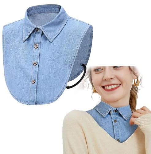 UILYNIU Faux col en denim, demi-col de chemise pour femme, col Dickey amovible, demi-chemise pour vêtements sans col