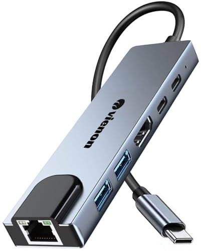 Vienon USB C Hub 6 in 1 Multiport Adapter, 4K HDMI, Ethernet, USB 3.0/2.0, PD 100W Fast Charging, Aluminum Docking Station for Laptops, MacBook, iPad, Dell XPS, etc