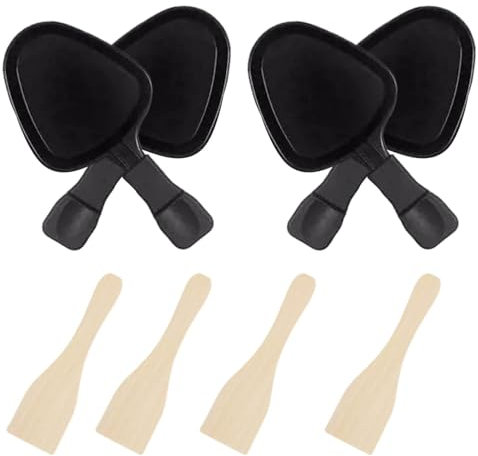 Raclette Poêlons, Poêlons à Raclette Antiadhésive, Poelon Raclette Triangulaire, Poelon Raclette Carré, Raclette Set avec 4 Pelle, Portable Plateau de Cuisson pour Fromage Fondu Oeuf Frit