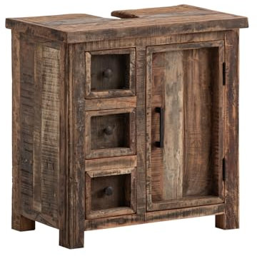Woodkings Waschbeckenunterschrank Sumatra | Badschrank 60x62x35 cm aus Altholz für Gäste-WC & Bad | Badezimmer rustikaler Landhaus-Stil