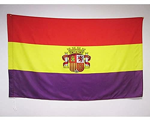 - Bandera del escudo de armas de la Segunda República Española - 150 x 90 cm - Bandera republicana de España con manga - 100% poliéster - Resistente a la decoloración - Colores vivos - 3 x 5 pies - 3