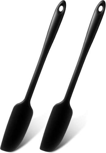 Werwing 2er-Pack Silikon-Glasspatel – Langer Griff Antihaft-Schaber für Gläser, Mixer & Backen | Hitzebeständig, schmales Design & ergonomischer Griff (schwarz)