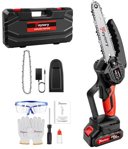 Cordless Mini Chainsaw 6 Inch Handheld Electric Chain Saw & Case for Tree Pruning, Trimming, Branch Cutting with 1 Battery Red