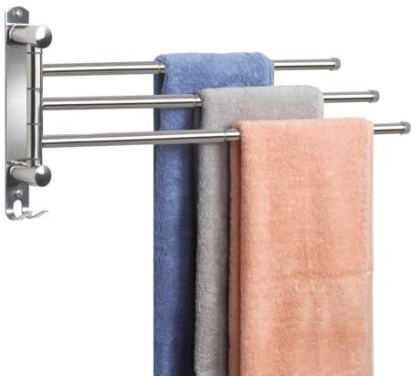 JSVER Handtuchhalter mit 180° Schwenkbar, 304 Edelstahl Handtuchhalter Bad mit 3 Ausfahrbarer Arm bis zu 50cm Handtuchstange Wandmontage für Küche, WC, Garderobe und Bad