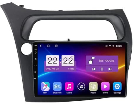 Para Honda Civic 2006-2011 Radio De Coche Android 12 9 Pulgadas HD Pantalla Táctil Con Carplay Inalámbrico Android Auto Apoyo Hi-Fi BT 5.0 FM AM DAB RDS DSP Cámara Trasera Control Del Volante(A,4Core+