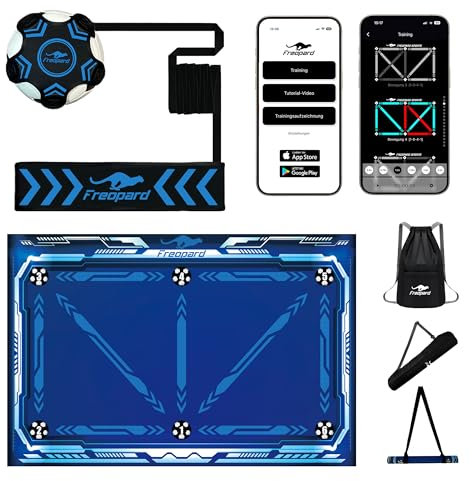 Freopard Fussball Matte mit 𝐀𝐏𝐏 𝐒𝐞𝐭 𝐦𝐢𝐭 𝟔 inklusive Fussballtrainer Kinder, Fussballmatte Training mit App, Trainingsset Fussball Kinder