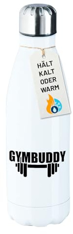 Huuraa Glitzer Trinkflasche Gymbuddy Hantel Geschenk | 500ml White Edelstahl Wasserflasche Trinkflasche Weiß Geschenkidee Glitzer Thermosflasche Isolierflasche Schraubverschluss