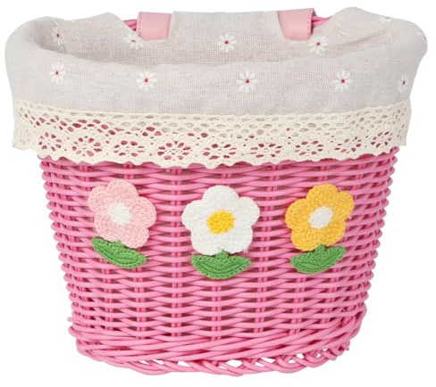 AVASTA Kinder Fahrradkorb für 12 14 16 Mädchen & Jungen Fahrräder, Kinderfahrrad tragbare Lagerung Korb, kommt mit Lederriemen, langlebig, Rosa Weben