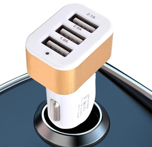 Car Charger, Vehicle Charging Adapter, 0.98x1.77x2.56 Inches Smart Charging with 3 USB Ports Plug & Play, Interior Power Device for Smartphone, Tablets, Travel and Gadgets
