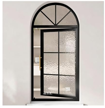 LVLDAWA Gewölbte Französische Fenster Vintage-Flügelfenster Mit Geschwungenem Raumteiler Klarglas-Lüftungsfenster Für Wohnräume Für Esszimmer Und Küche(Schwarz,40X100CM)