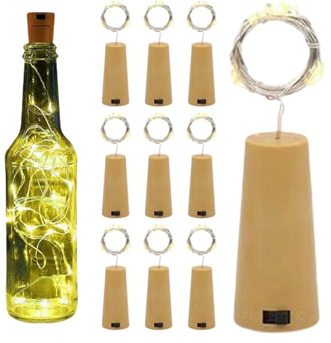 Wine Bottle Lights, 10 Pack 20 LEDs Wine Bottle Light, Cork Light Bottles, Battery Operated Fairy String Lights with 3 Speed Adjustment, for Birthday, Wedding, Christmas Decoration