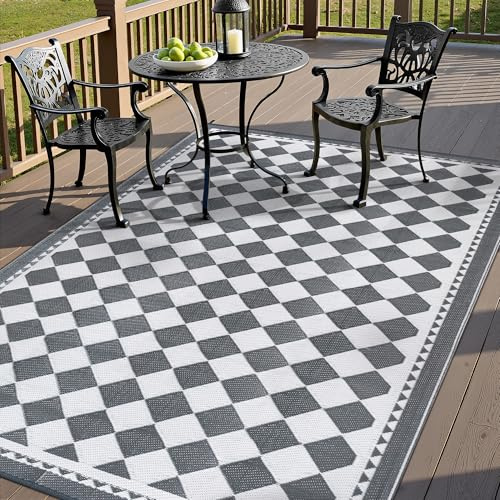 PureCozy Outdoor Teppich Wetterfest,180x270cm Wendbarer Balkon Camping Teppiche, UV-Beständige Outdoorteppich Carpet rutschfest für Garten Balkon Camping Terrassen, Grau