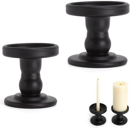 2 Stück Kerzenhalter Stumpenkerzen, Stabkerzenständer Schwarz, Stabkerzenhalter mit Metall, Kerzenuntersetzer Kerzenteller Kerzenschale für Tischdekoration, Wohnzimmer, Hochzeit, Weihnachten, Party