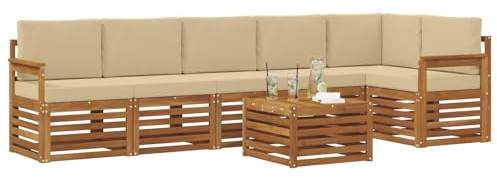 vidaXL Sofagarnituren 7 pcs Natur und Beige Massivholz Akazie, Moderne Garten-Sofagarnituren, robuste Loungemöbel, Akazienmodule für entspanntes Chillen im Freien