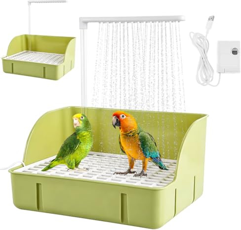 RANJIMA Vogeldusche Wellensittich, Wellensittich Dusche, USB Automatisches Vogelbad mit Wasserfall & Zirkulationshahn, Vogel Dusche, Vogel Badehaus Badewanne, für Unzertrennliche, Wellensittiche