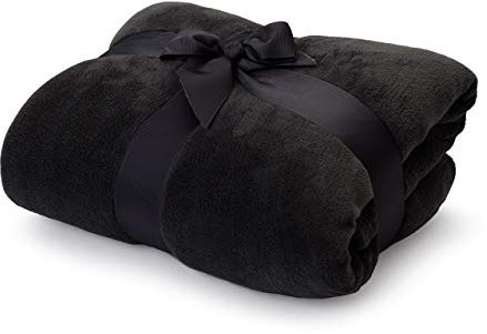 Lumaland Kuscheldecke 220x240cm aus herrlich kuscheligem 100% Coral Fleece | Warme & atmungsaktive Sofadecke aus besonders weichen Fasern zum Entspannen drinnen oder draussen [Schwarz]