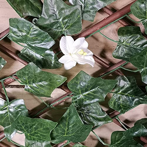 Kingfisher Expanding Artificial Leaf & Flower Trellis 2x1 Metres Wooden Willow Screen