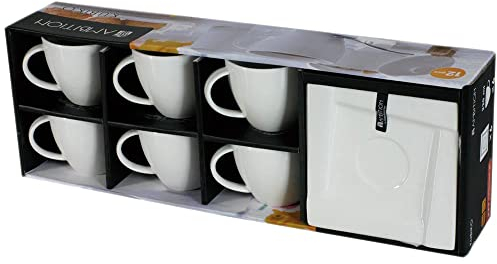 AMBITION Kaffeeservice Kaffee Set Porzellan Eckig Weiß Tassen Untertasse Kubiko 12 TLG.