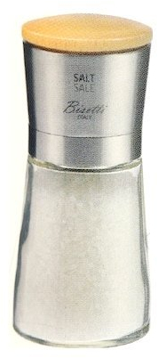 Bisetti Macinasale in Vetro/Acciaio Inox, Piano in Legno Oliato Naturale, Trasnparente, Taglia Unica