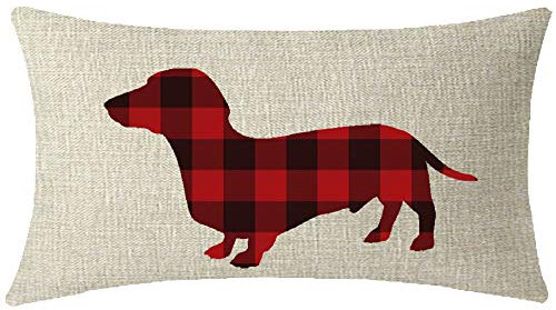 NIDITW Sister Vintage Schwarz und Rot Buffalo Checkers Plaids Dackel Lendenwirbelsäule Baumwolle Leinen Dekorative Wurfkissen Kissenbezug für Sofa Couch Outdoor rechteckig 30,5 x 50,8 cm