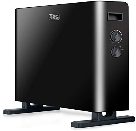 Black+Decker – Convector con ventilación BXCSH2000E de 2000W con elegante diseño en acabados negros. Termostato integrado, 2 potencias con y sin ventilación. Apagado de seguridad, Analógico