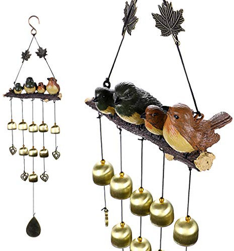 IGNPION Vintage 4 Birds Wind Chime Garden Windchimes for Outdoor Indoor Decor Perfect for Home Yard Decoration Come with Hook(Green+Brown)